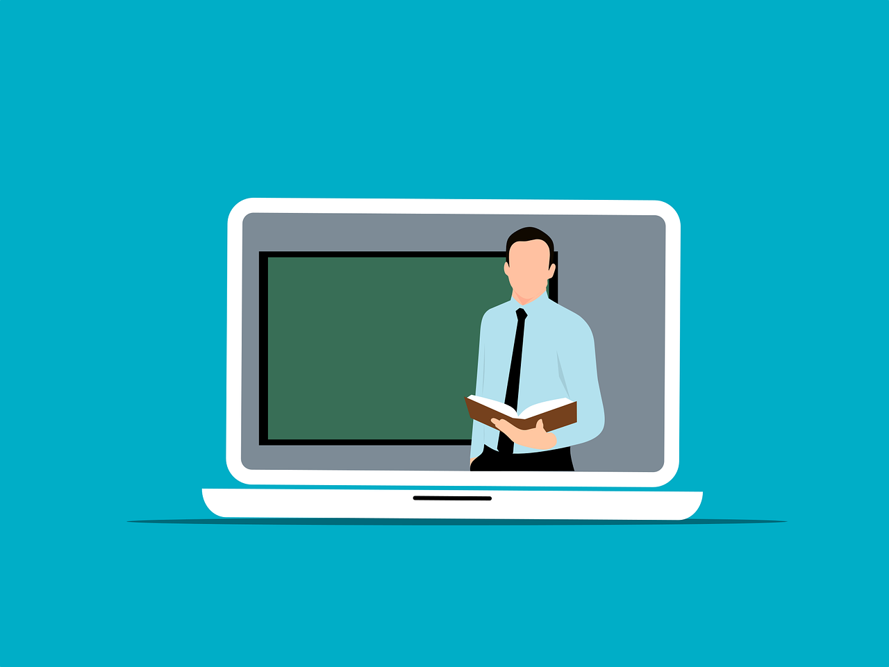 An animated laptop showing online course.